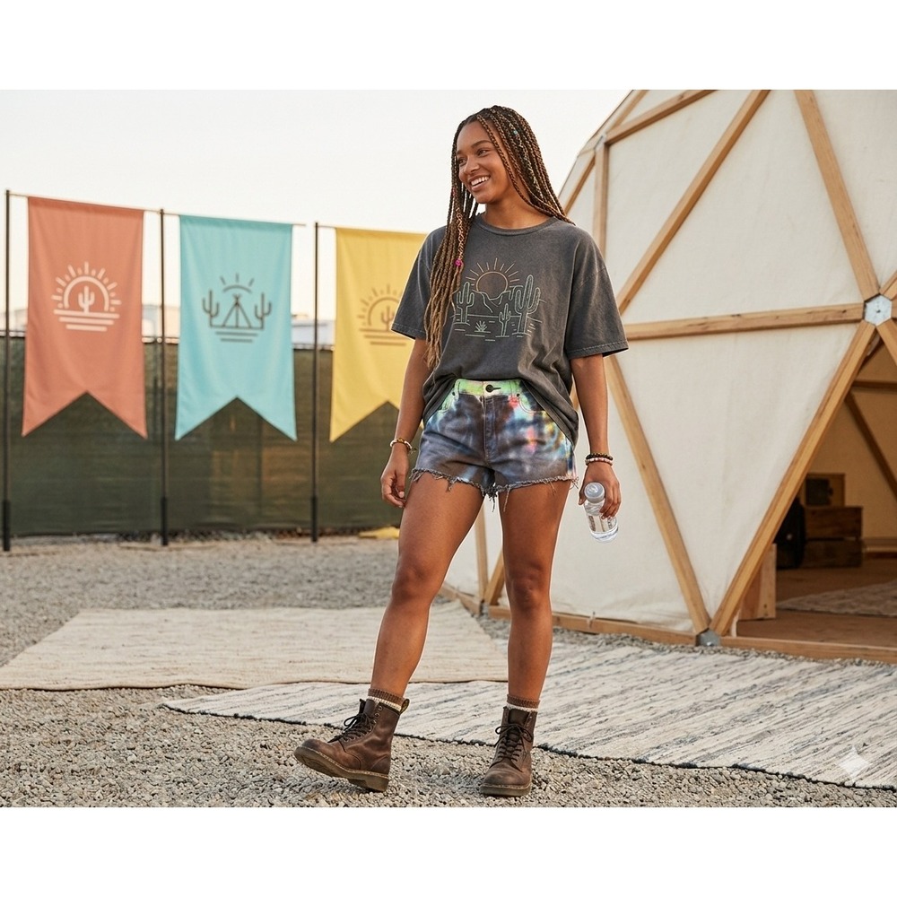PacSun Tie Dye Cutoff Shorts 26 High Waisted‎ Festival Denim Jean Shorts Raw Hem